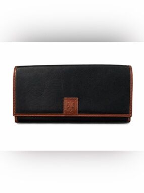 Vintage Celine Leather Long Wallet / Clutch – Black & Brown Trim – Made in Italy